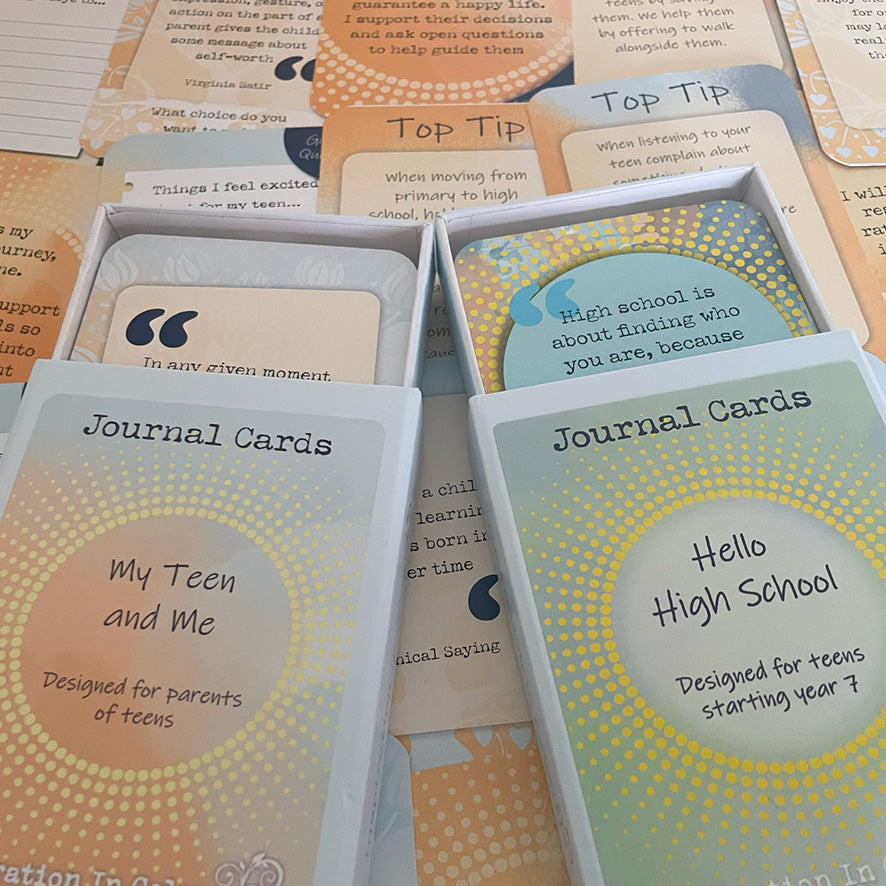 School wellbeing bundle – Hello High School and My Teen and Me Journal Card sets for students and parents