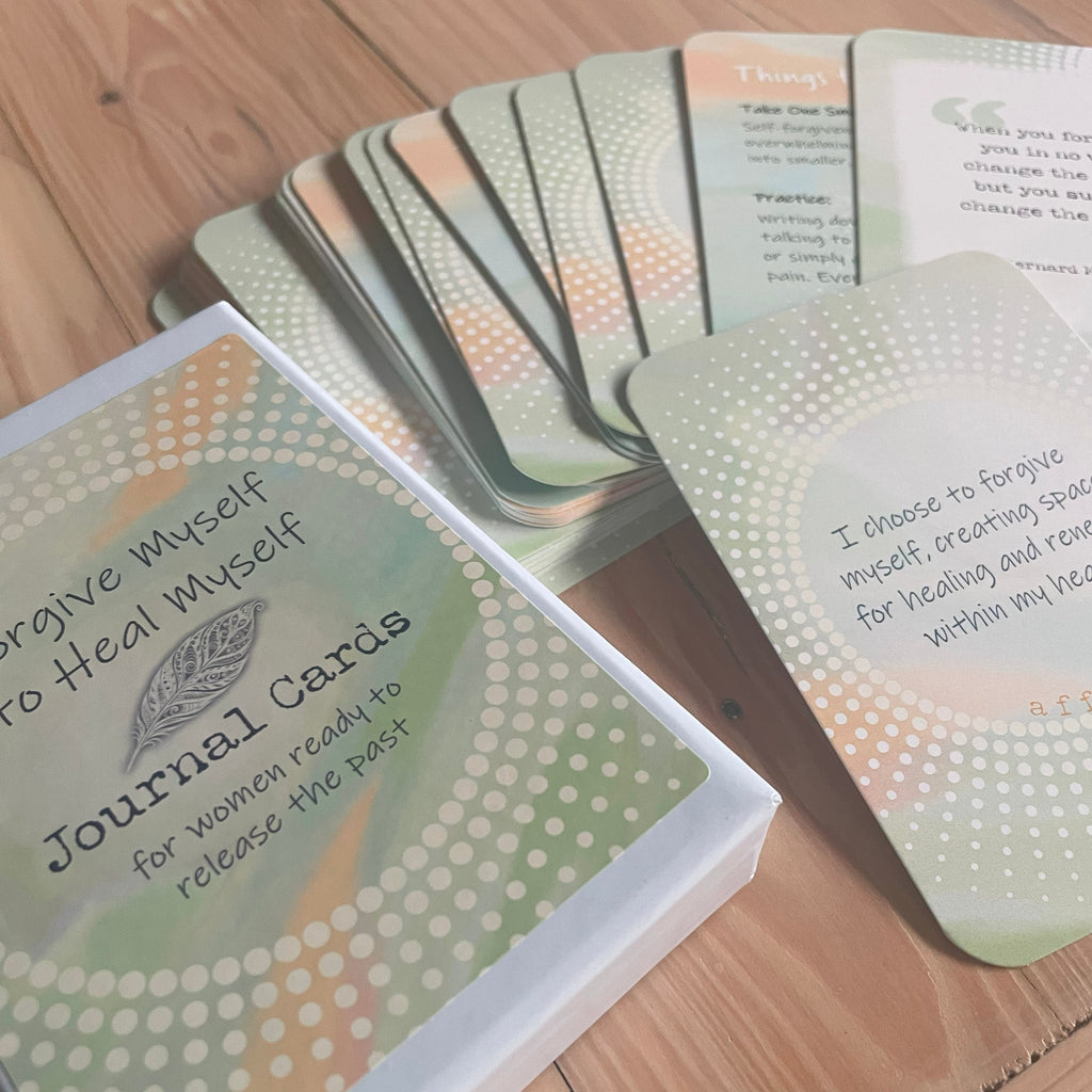 Forgive Myself to Heal Myself guided journal cards with affirmations and quotes