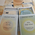 My Teen and Me and Hello High School Journal Cards bundle – decks for parents of teens and teens starting Year 7, shown open with quote and top tip cards visible