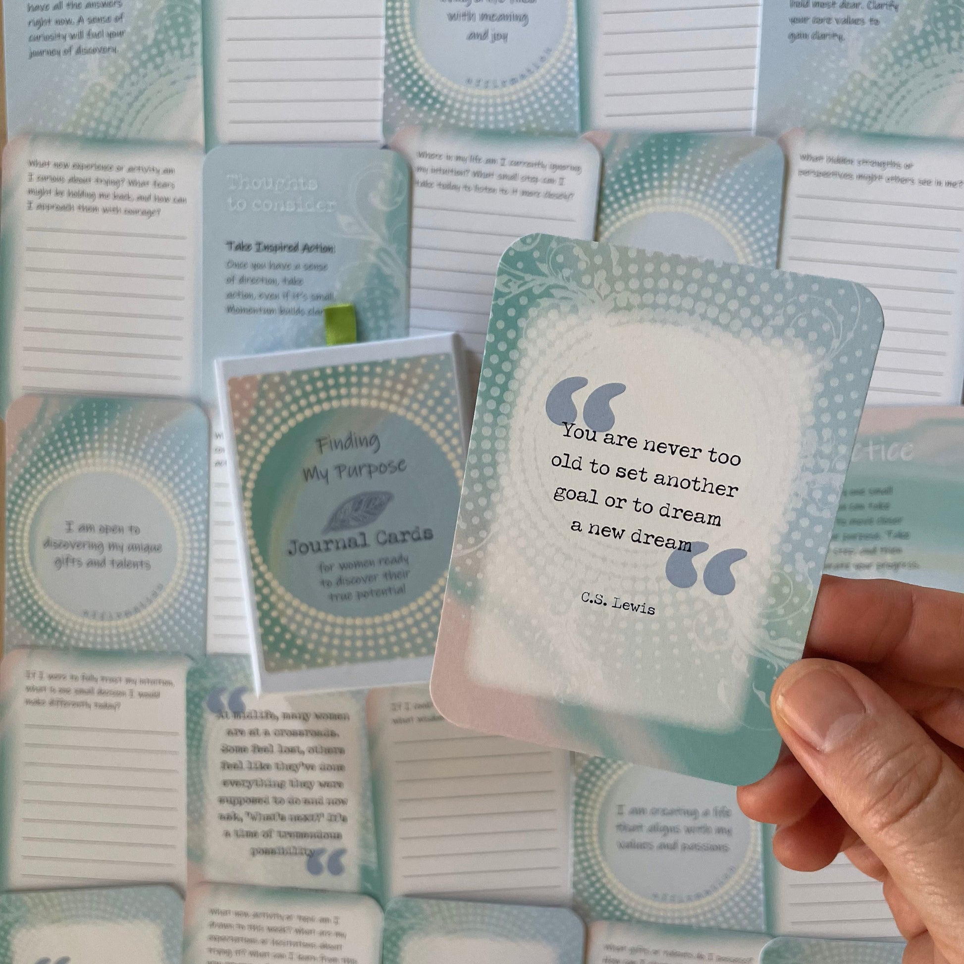 Find your purpose with this set of journal cards. feature guiding question, affirmation and motivational quotes